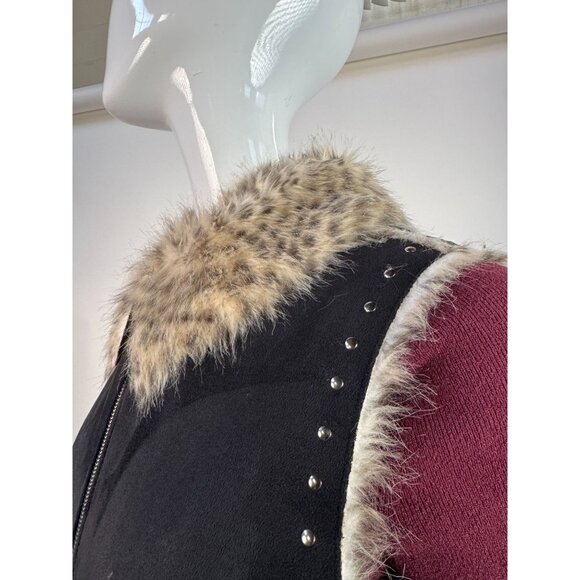 Dennis Basso Faux Fur Trimmed Studded Suede Vest Luxe Winter Layering Piece - Picture 4 of 16